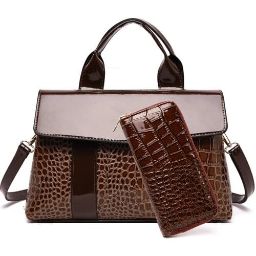 New Luxury Handbags Women Bags Designer Women Patent Leather Ladies Purses and Handbags Set Middle Size Shoulder Bag +Wallet