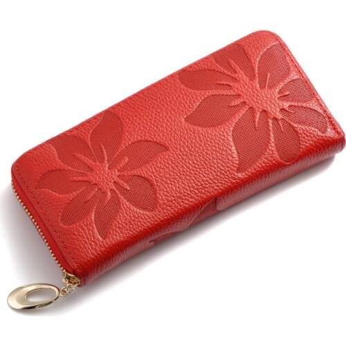 New Women Cowhide Wallets Genuine Leather Purses Female Long Zipper Money Bag 6 Inch Phone Pocket Card Holders Clutch Carteras