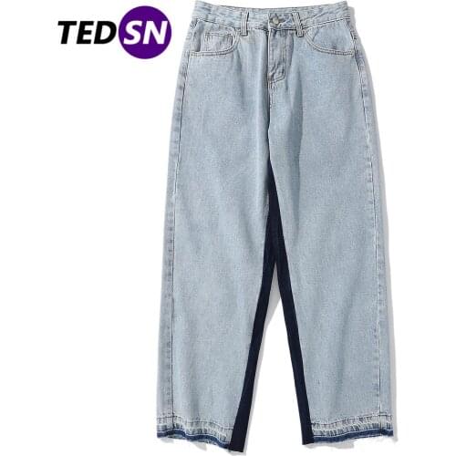 2021 Autumn Stitching Tassel Embroidery Letters Hip-Hop Casual Street Pants Oversized Straight-Leg Retro Harajuku Mens Trousers