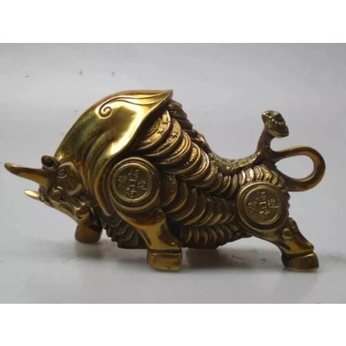Works of art Collection Chinese Brass Carved Bull Sculpture /Feng Shui Money OX statue