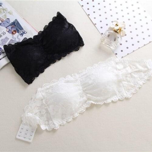 Tube Top Sexy Gathered Lace Wrapped Chest Strapless Solid Color Embroidered Womens Intimates