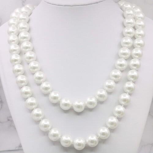Super Long 12mm White Sea Shell Pearl Necklace Beads Hand Made Jewelry Making Design Stone Rope Chain 48inch (Minimum Order1)
