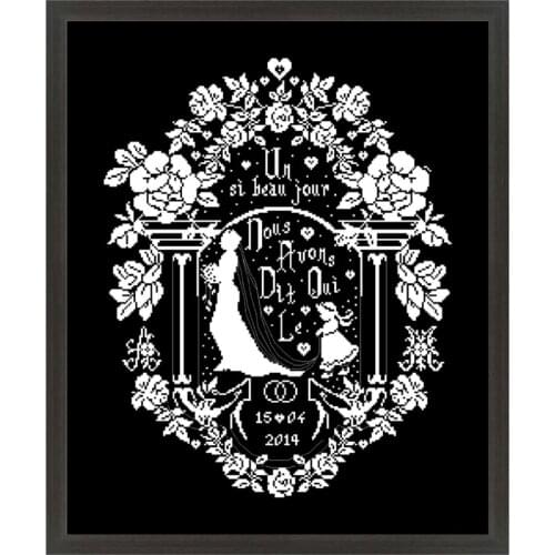 Bride aida fabric cross stitch kits wedding 18ct 14ct 11ct black fabric hand embroidery DIY handmade needlework