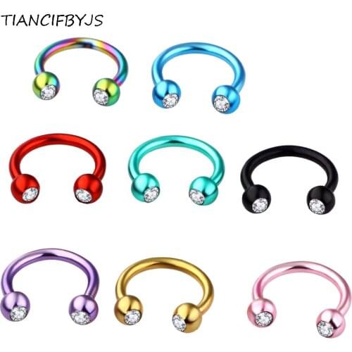 TIANCIFBYJS Stainless Steel Nose Ring Crystal Nose Hoop Stud Ear Piercing Clicker Rings Set Wholesale Body jewelry Piercing Men