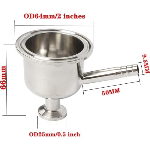0.5"(12.7mm)OD25 x 2" (51mm )OD64 Tri- Clamp Reducer SS 304 Stainless Steel Tri- Clamp Reducer with air pipe