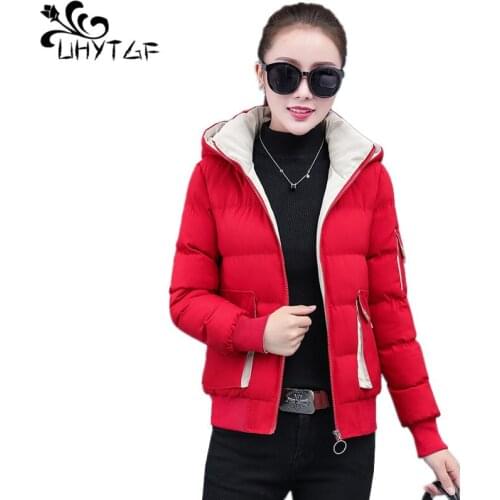 UHYTGF Women Down Parka Warm Coat Plus size Female Clothes Down Cotton Jacket Women Winter Jacket Women Short Cotton Coats X742