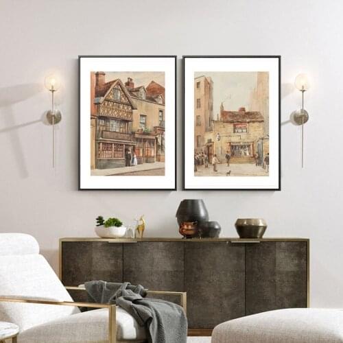 Vintage City Street Canvas Poster and Print Abstract Landscape Oil Painting Wall Art Pictures Cuadros Living Room Home Decor