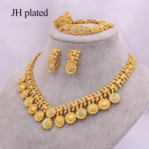 Jewelry sets African gold for women Dubai wedding gifts bridal party Necklace Bracelet earrings ring set collares jewellery