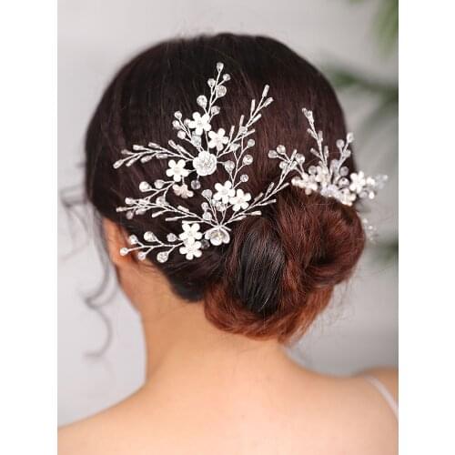 Silver Hair pin Flower Three set of Headdress Wedding women Ornaments Party or Banquet Chic Fascinators Bridal Hair Accessories