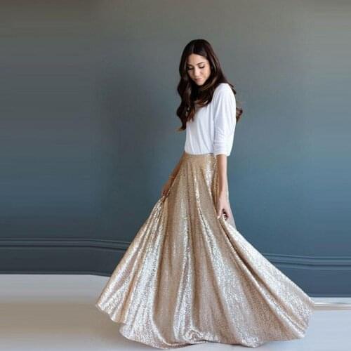 Elegant Dazzling Sequins Maxi Long Skirts For Women A-line Floor Length Skirt Fashion Custom Made High End Shiny Clothing