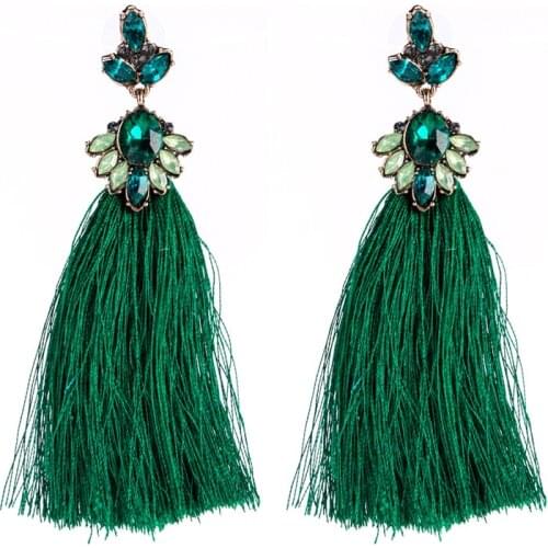 MWsonya Shiny Rhinestone Crystal Flower Stud Women Tassel Earrings Long Thread Statement Fringed Dangle Earrings for Girls ET258