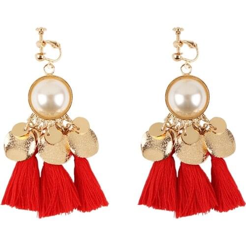 Bohemian Long Luxury Simulated Pearl Tassel Dangle Clip On Earrings For Women No Pierced Ear Clip Best Selling 2018 Products