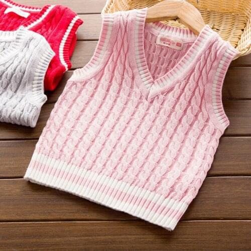 0-6Y Autumn Spring Boys and Girls V-neck Sleeveless Knit Woolen Vest Pullover Sweater for Children Autumn Clothes Sweater Vest