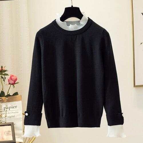 Chiffon Patchwork Autumn Winter Sweater Women Long Sleeve Pullover Women Basic Sweaters Women 2019 Korean Style Knit Tops Femme