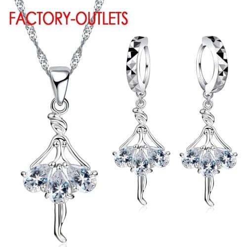 925 Sterling Silver Bridal Jewelry Sets Cute Dancing Girl Shape CZ Crystal Women Girls Engagement Anniversary Wholesale
