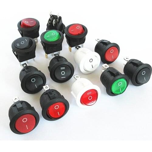 10PCS KCD1 4/3/2 PIN Rocker Switch 20mm ON/OFF ON/OFF/ON LED Dot Light Car Boat Round button switches ROHS