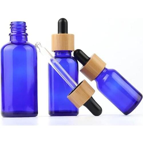 1000pcs 5ml 10ml 15ml 20ml 30ml 50ml oil bottle with bamboo essence in Clear Blue glass wholesale free shipping