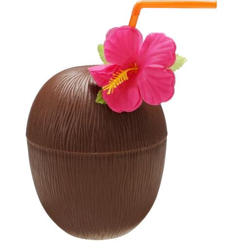 3 Pcs Plastic Coconut Cups Hawaiian With Flower Bendable Straws For Beach Theme Party Supplies tools