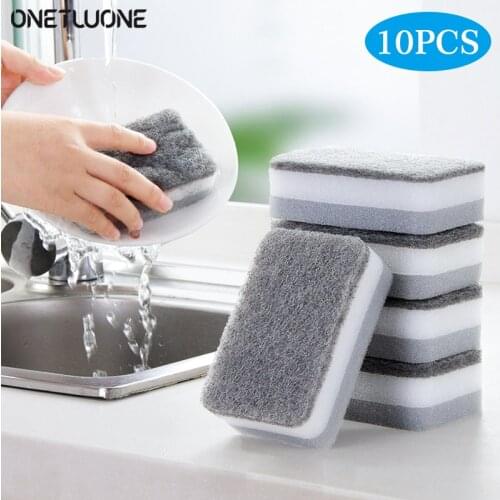 5/10Pcs Magic Sponge Double - Sided Dishwashing Sponge Emery & Soft Clean Cleaner Cleaning Wipe Pots For Kitchen Cleaning Sponge