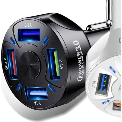 Auto Charger QC3.0 Fast Charging 4 USB Ports Mini Car Adapter for Smart Phone Cigarettes Lighter Charger