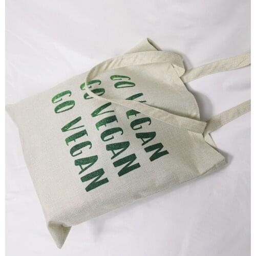 Big Capacity Linen Fabric Casual Totes Reusable Shopping Bag Go Vegan Outdoor Beach Bag