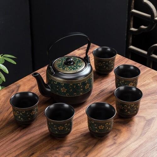 Large capacity filtering old style lifting beam pot retro antique high temperature ceramic palace style household teapot tea set