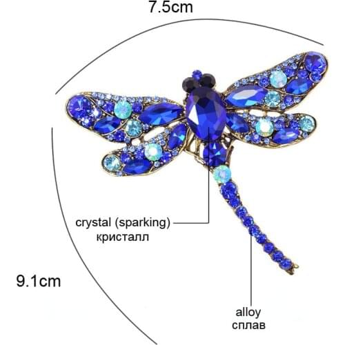 New Crystal Vintage Dragonfly Brooches for Women Large Insect Brooch Pin Fashion Dress Coat Accessories Cute Jewelry
