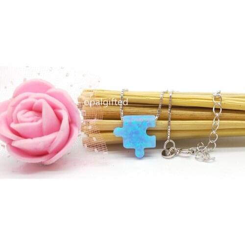 1pc Lovely 12mm Light blue Opal Puzzle Necklace For Women Girls Silver Color Chain Pendants Necklace For fashion Neck Collier