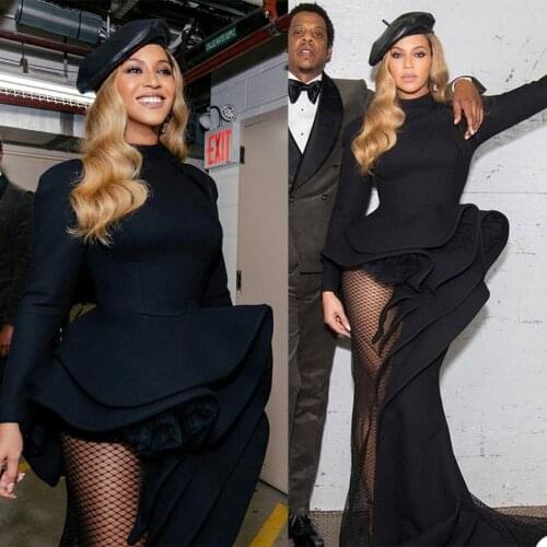 Black Evening Dresses High Neck Irregular Floor Length Prom Gowns Custom Made Celebrity Red Carpet Party Formal Dress