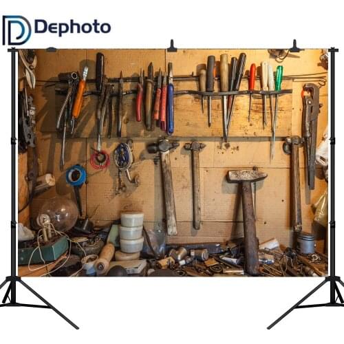 Dephoto Photography Background Old Tools Wood Shelf workshop children Backdrop studio photobooth props photocall customize
