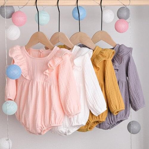 Childrens clothing clothes Boys clothes Newborn Infant Baby Boy Girl Solid Linen Button Ruffle Romper Bodysuit Clothes L30821