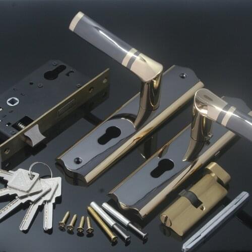 Door Lock Modern Simple Silent Copper Lock Cylinder Indoor Solid Wood Door Handle Lock Luxury Mechanical Brushed Security Door