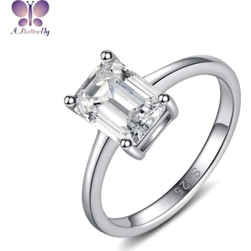 925 Sterling Silver High Carbon Simulation Diamond Engagement Ring Emerald Cut 6x8mm Simple Fashion Ring Promotion Price