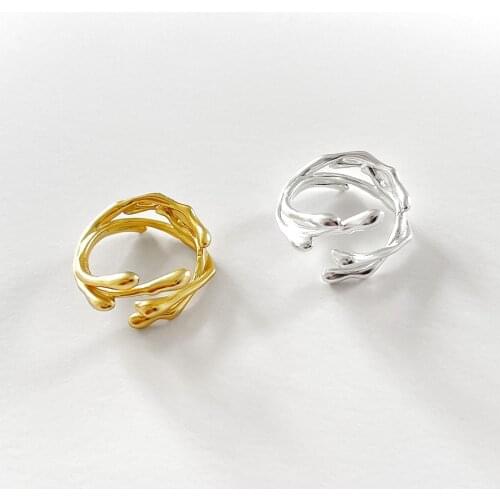 SHANICE S925 Sterling Silver Open Ring IIrregular lines dark and cold Women Party Wedding Jewelry Adjustable Wide Ring Party