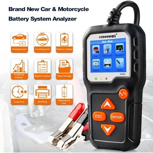 KONNWEI KW650 Battery Tester 12V 6V Car Motorcycle Battery System Analyzer 2000CCA Charging Cranking Test Tools for the Car