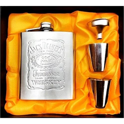 7oz Creative Stainless Steel Hip Flask Set Pocket Flagon Whiskey Alcohol Vodka Cup Wine Beer Bottle With Gift Box Bar Tools