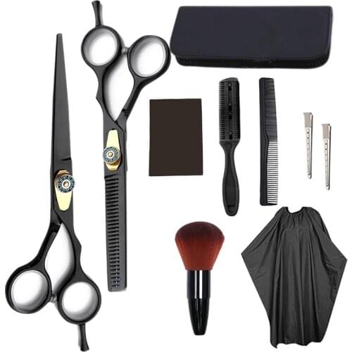 6 Inches Black Adjustable Screw Stainless Steel Hair Cutting Set Hairdressing Professional Scissors