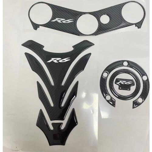 Tank Cover Pad Sticker Triple Front Top Clamp Fish Carbon Fiber Logo Decal Motorcycle For YAMHHA YZF600 R6 2006-2017 K6 K7 K8