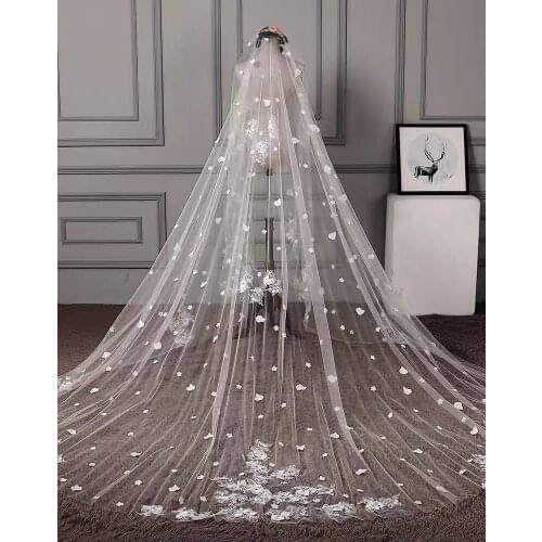 Real Photo Wedding Veils White/Lvory Long 3/5 Meters Lace Edge Flower Luxurious Applique Cathedral Bridal Veil With Comb New