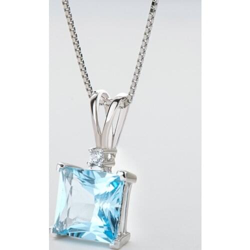 Natural Sky Blue Topaz Pendant 925 Sterling Silver Necklace For Women 9*9mm Ladies Pendant Necklace Girl Birthday Gift Wholesale