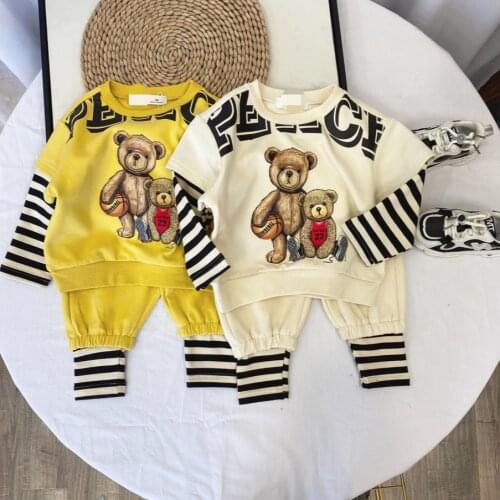 2021 Spring New Childrens Suit Boys' and Girls' Suit Little Kids' Two-Piece Suit Bear Leisure Suit