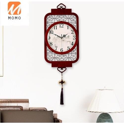 New Chinese Lantern Wall Clock Living Room Creative Wooden Clock Mute Home Atmospheric Art Decoration Large Clock
