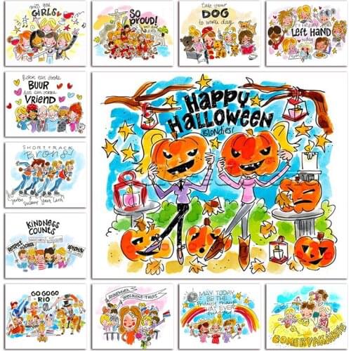 New 5D Full Square Diamond painting embroidery Cartoon Blond Amsterdam Comic girl Family sister pumpkin dog 3D Round mosaic BA12