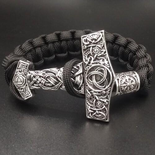 Odins Raven Slavic Kolovrat Viking Bracelets Runes beads Men Jewelery Thor Mjolnir Hammer Amulet Rune Knot Bracelet Dropshipping