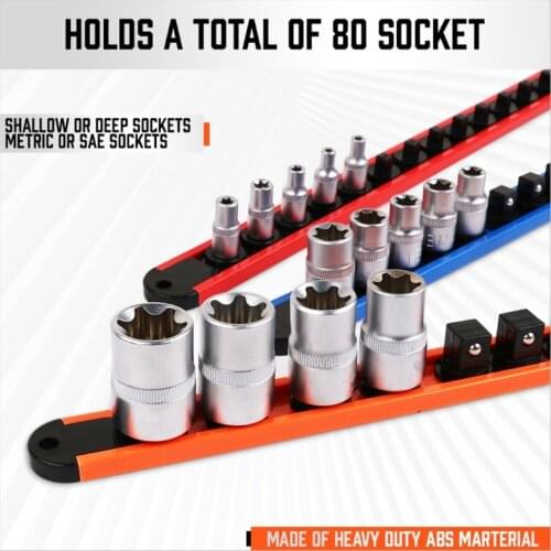 6PC ABS Socket Organizer, 1/4-Inch, 3/8-Inch, 1/2-Inch, Superior Quality Socket Holders (6-Piece Set, Blue & Red)