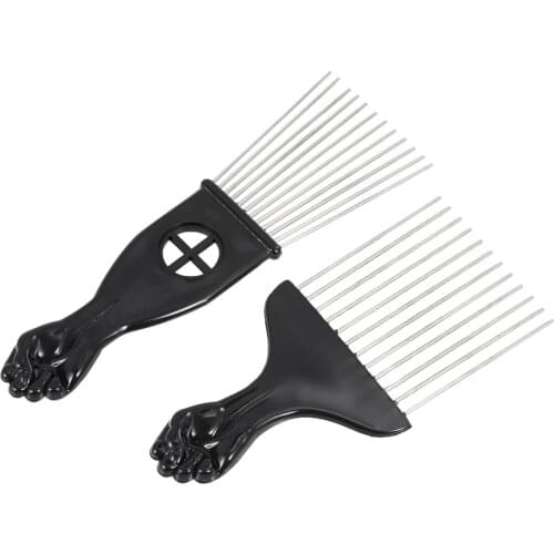 2Pcs Mental Pick Comb African American Afro Comb Hair Brush Hairdressing Styling Tool Black Fist