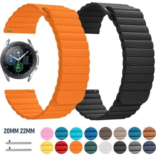 20mm 22mm Magnetic Buckle Leather Band for Samsung Galaxy 42/46mm Active 2 Watch Strap for Galaxy Watch3 41/45mm Gear Watchband