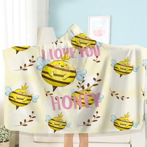 3d Cartoon Animal Blanket Hooded Blanket Wool Blanket Butterfly Bee Bear Blanket Bedroom Nap Wearable Blanket
