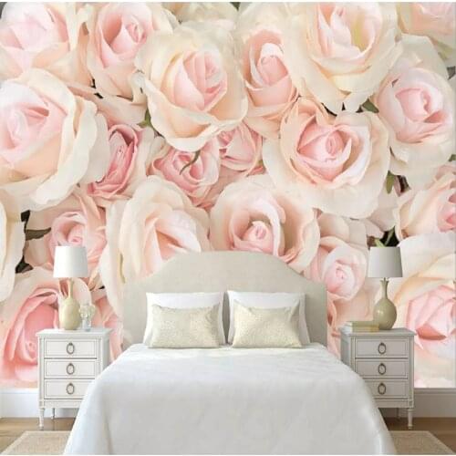 Modern Romantic Warm Pink Rose Photo Wallpaper For 3D Living Room Bedroom Wedding Room Wall Decor Wall Covering 3D Large Mural
