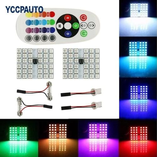 T10 Festoon Dome RGB LED Panel Car Auto Interior Reading Map Lamp Bulb Inner Light w/ Remote Control 36led Flash Strobe 16 Color